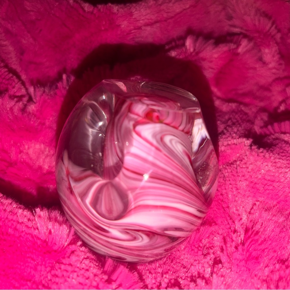 Murano Pink and White Swirl Glass Sphere